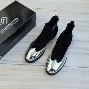 Scarpetto | Shoes | Black Silver Chelsea Boots Greek Pattern 